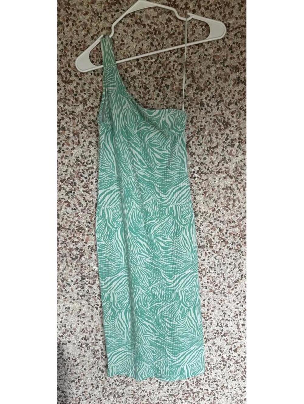 Nine West Green White Zebra One Shoulder Midi Dress Size Large